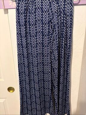 Robert Louis Navy and White Chevron Wide-Leg Pants Large Stretch